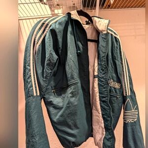 Vintage Adidas Windbreaker Classic Green w White Stripes Sz M